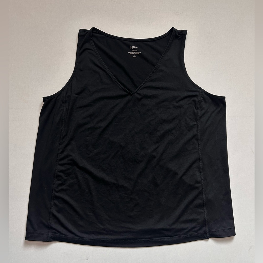 J. Jill Fit Tank Top Large Petite LP Black Minimalist Stretch Casual V Neck